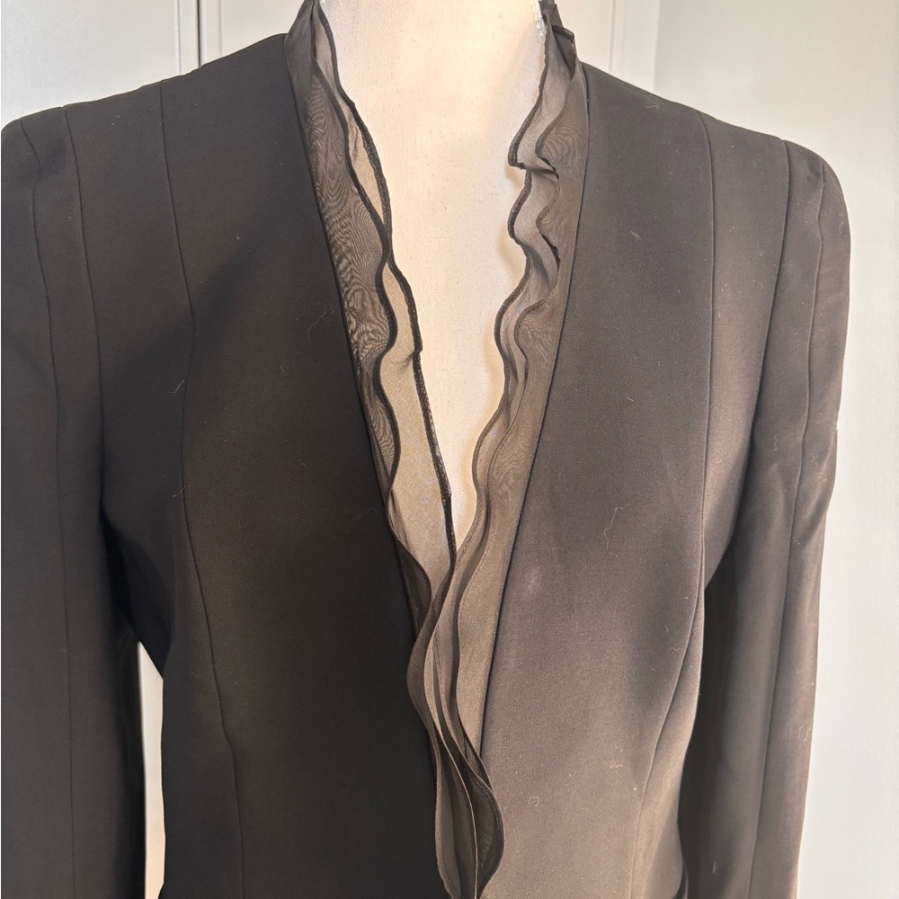 Vintage Louis Feraud Black Wool and Silk Blazer with Ruffled Trim - Picture 2 of 14